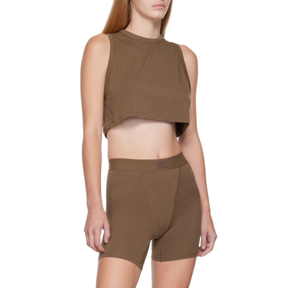 SKIMS 2pc Set: Oxide Medium Boyfriend Crop Top & Large Boyfriend Boxer